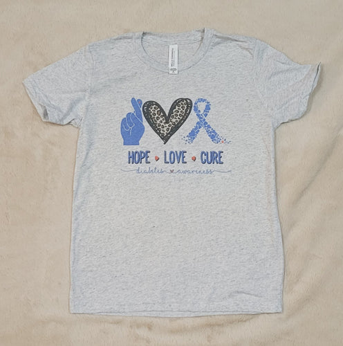 Hope, Love, Cure T1D Youth T-Shirt (Multiple options available)