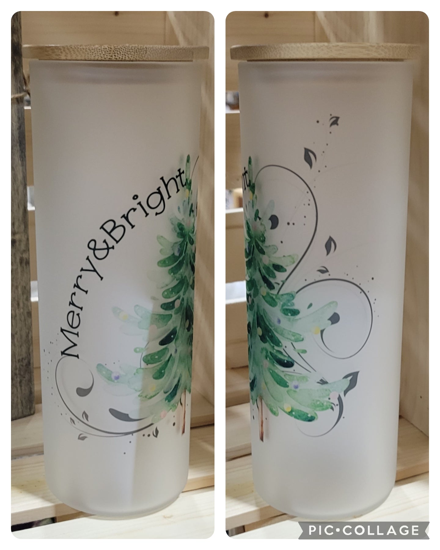 25oz frosted glass cups - Christmas designs