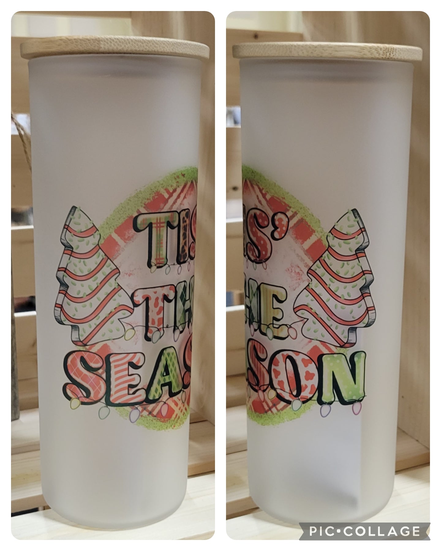 25oz frosted glass cups - Christmas designs