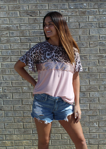 Blinged Out Leopard Short Sleeve Top (Extended Sizes Available)