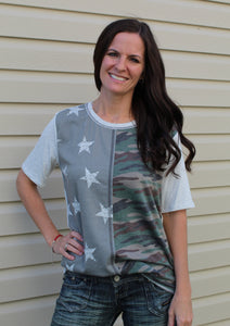 Stars and Camo Short Sleeve Top (Extended Sizes Available)