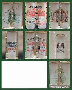 25oz frosted glass cups - Christmas designs