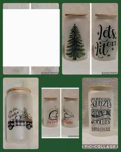 16oz Frosted Glass Cups - Christmas Designs