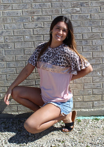 Blinged Out Leopard Short Sleeve Top (Extended Sizes Available)