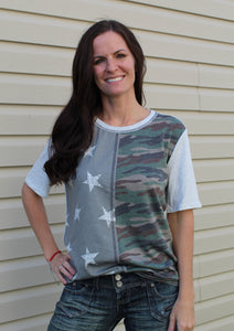 Stars and Camo Short Sleeve Top (Extended Sizes Available)